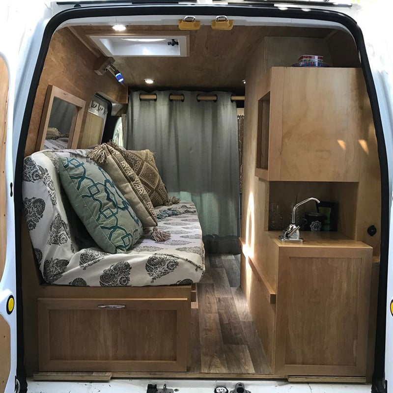 camper van conversion design in a ford transit connect