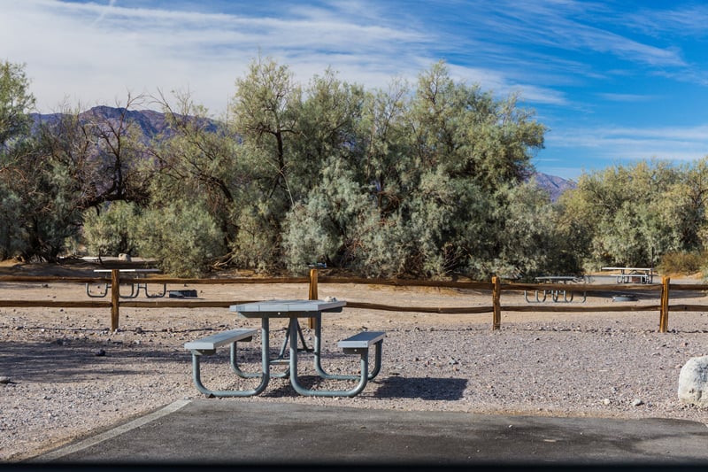 photo of a picnic table at furnace creek campground in death valley national park