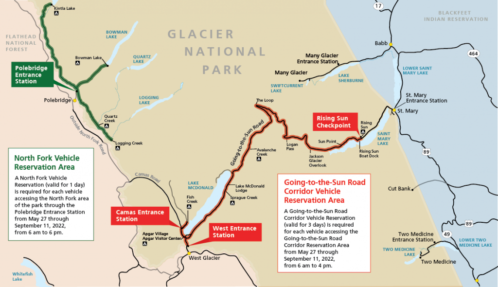 map of glacier national park road closure and reservation system 2022