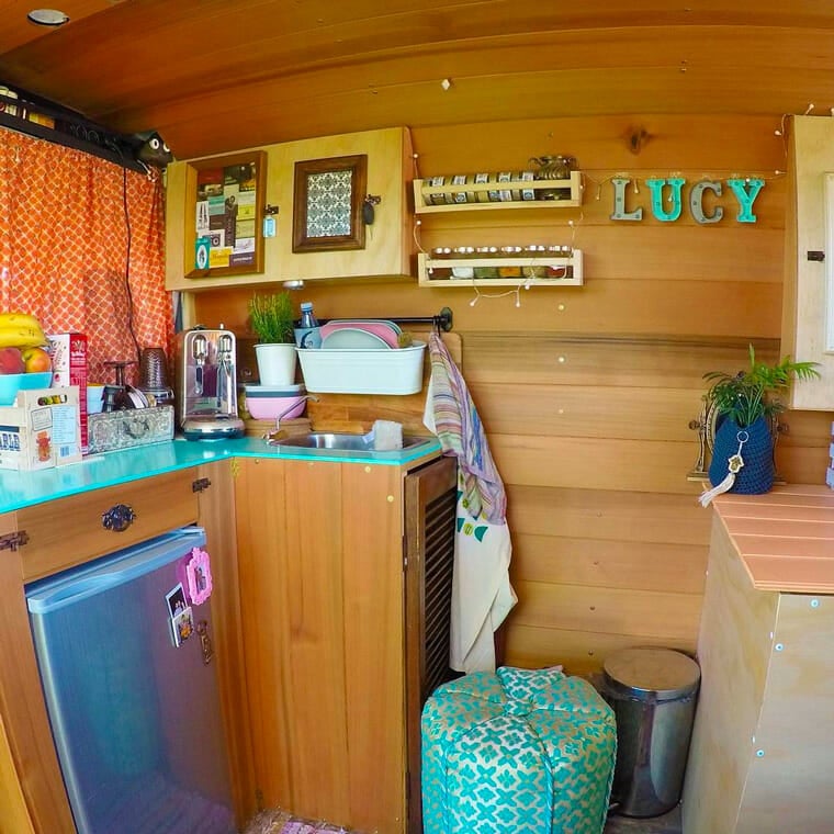 kitchen layout in a diy camper conversion
