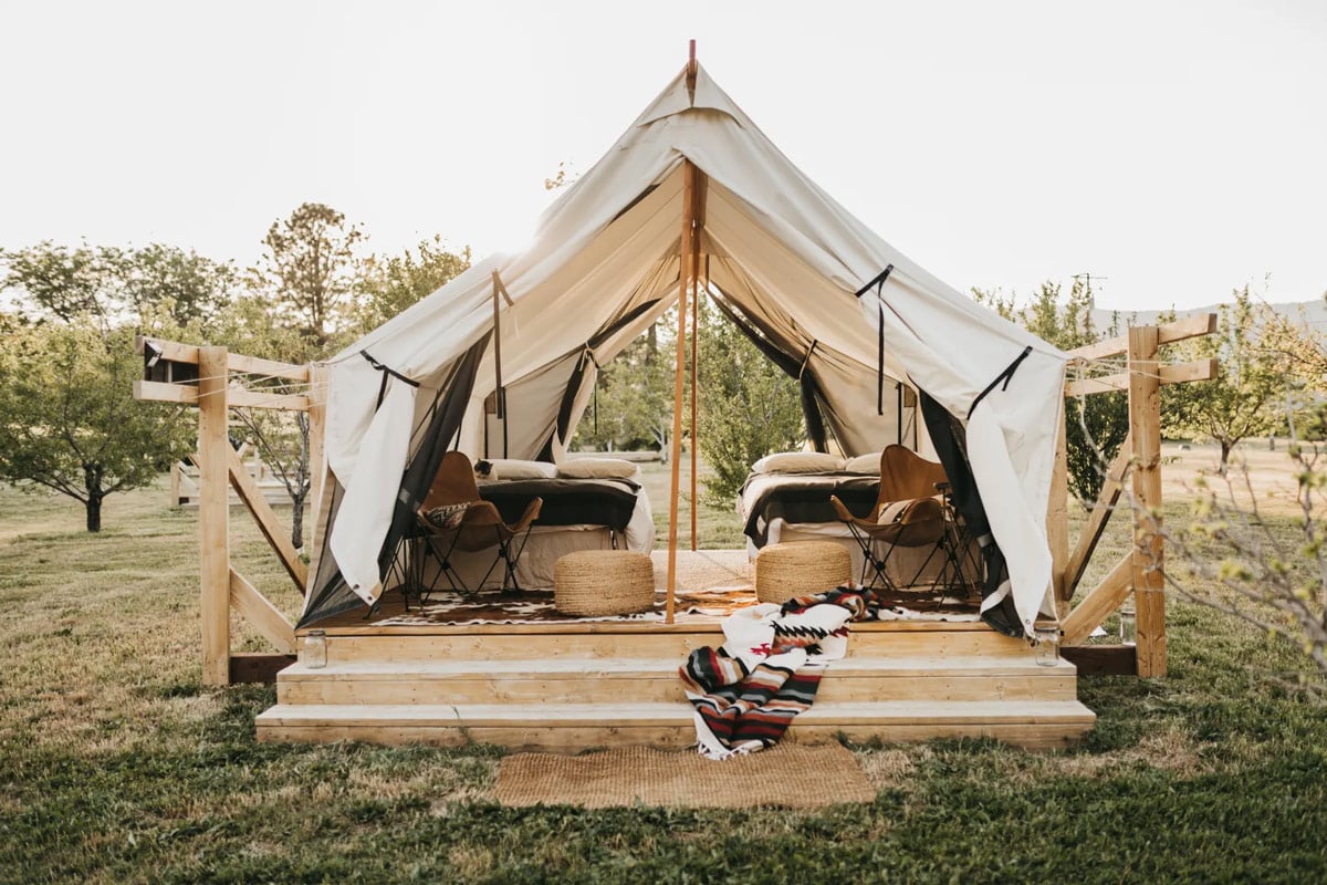 luxury camping in a tent on a california farm