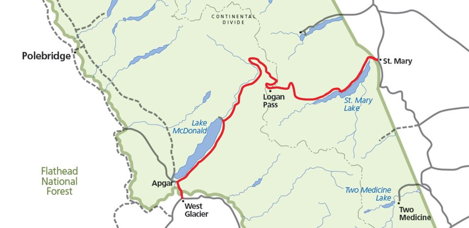 map of going to the sun road in glacier national park montana