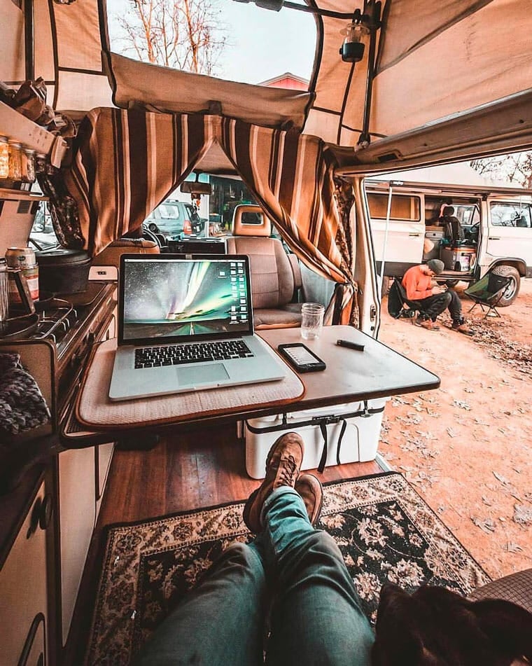 work on the road in a DIY camper van