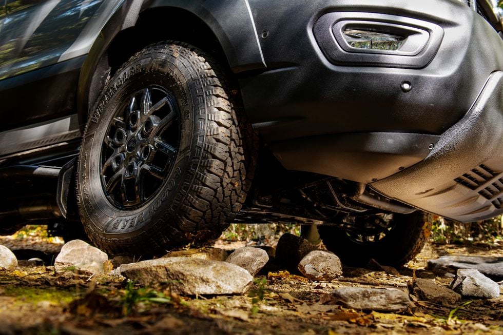 lifted suspension and larger tires on the ford transit trail