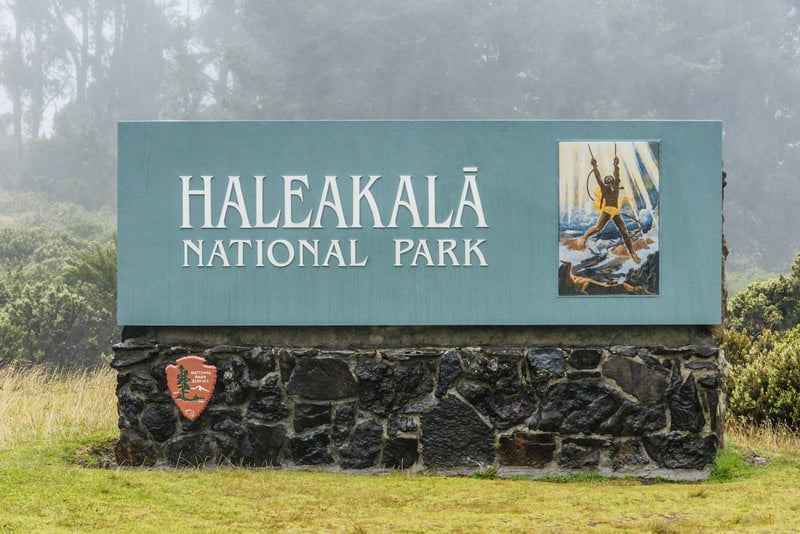 entrance sign to haleakala national park in hawaii