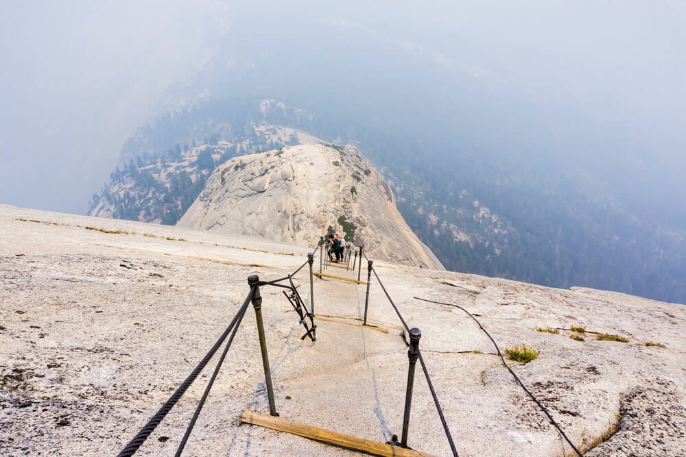Looking down at the half dome cables in Yosemite National Park