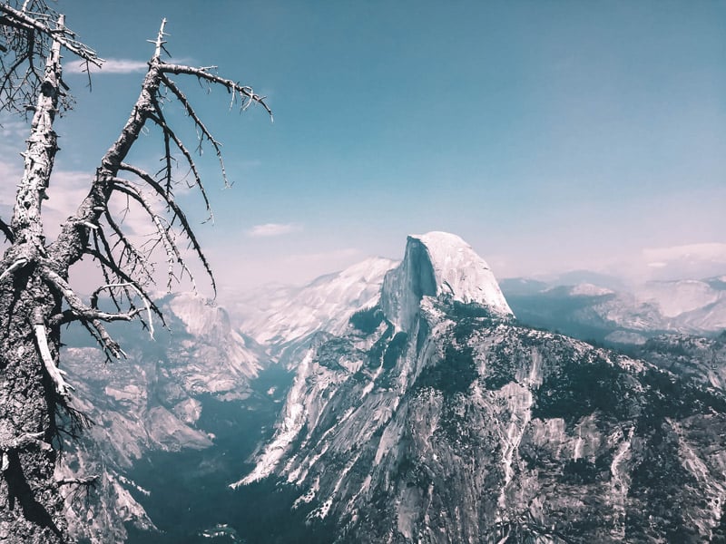 half dome at yosemite in winter