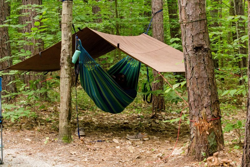 camping with a hammock rain fly tarp
