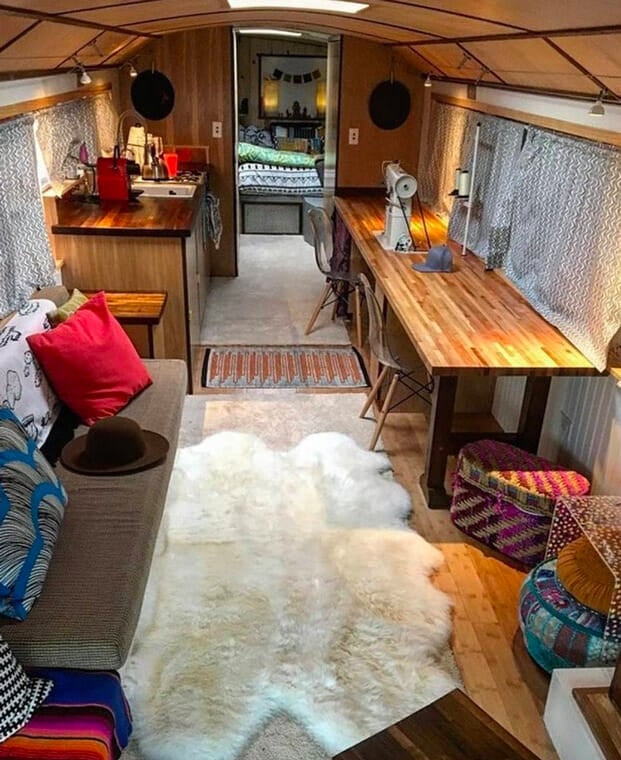 working on the road as a digital nomad in a mobile school bus conversion