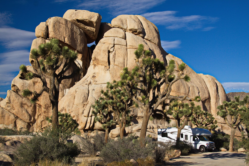 rv at hidden valley campground in joshua tree california