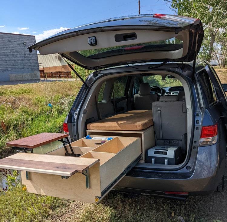 living in the back of a honda odyssey camper conversion