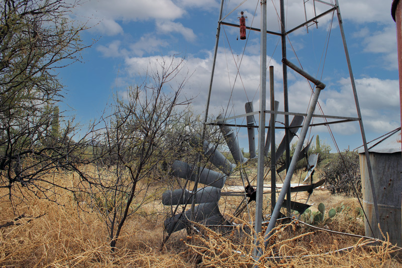 abandoned windmill on the hope camp hiking trail in saguaro national park