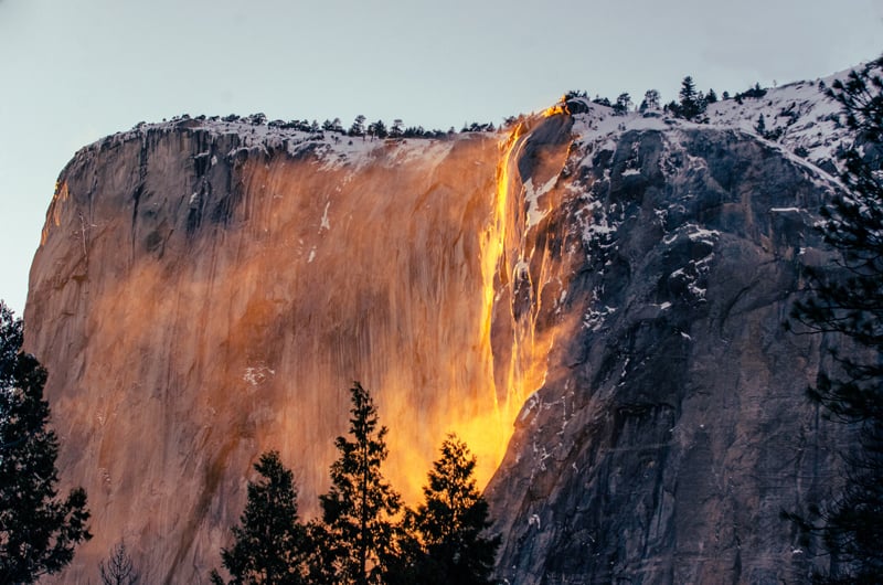 horsetail firefall in yosemite national park in winter