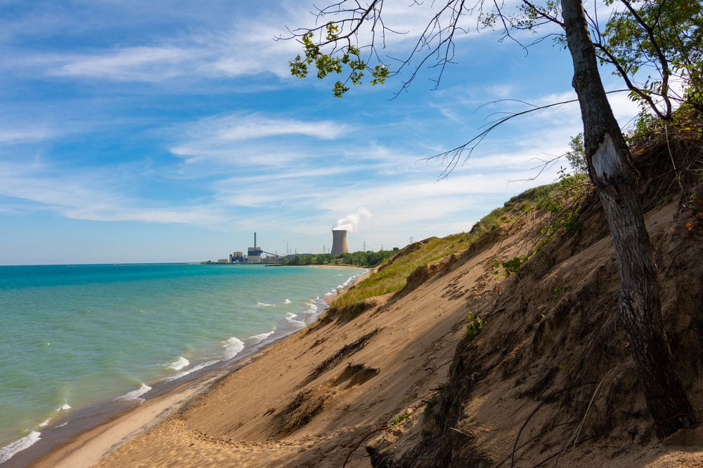 power plant next to the indiana dunes national park lakeshore