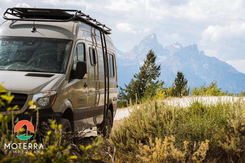 Driving from jackson hole, wyoming to the Grand Teton National Park in a camper van conversion