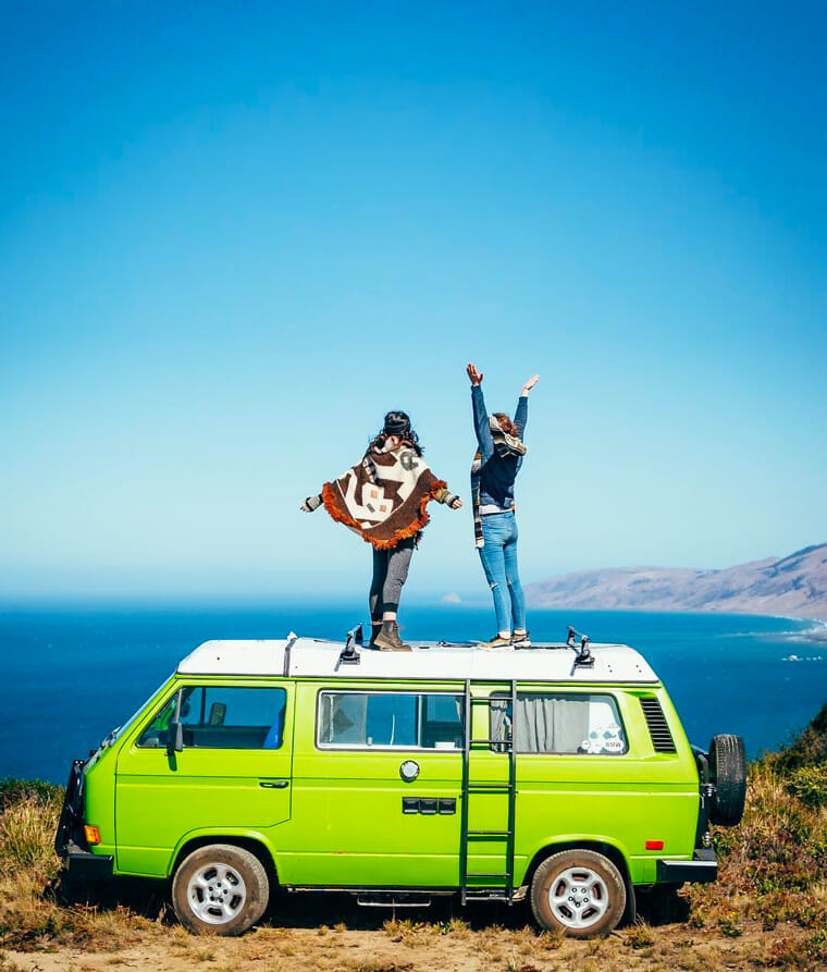 vw campervan overlooking the ocean