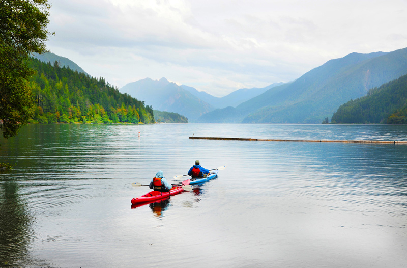 kayaking on crescent lake near camping and lodging in olympic national park