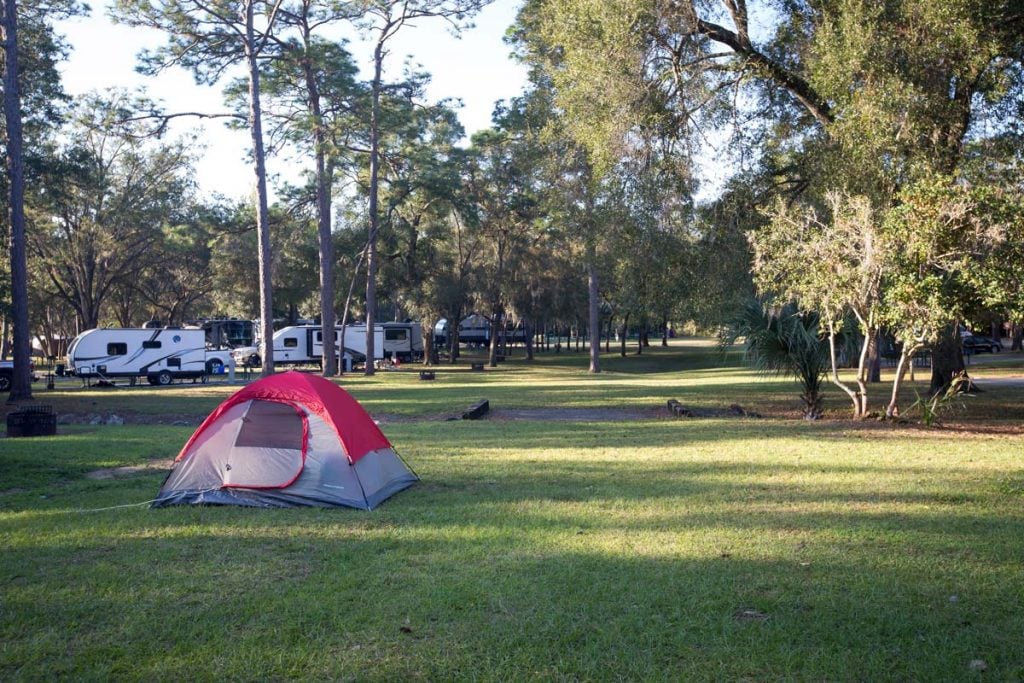 tent camping site at a koa campground