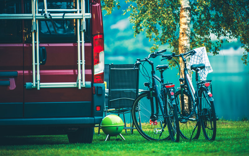 ladder mount bike rack on a diy camper van conversion