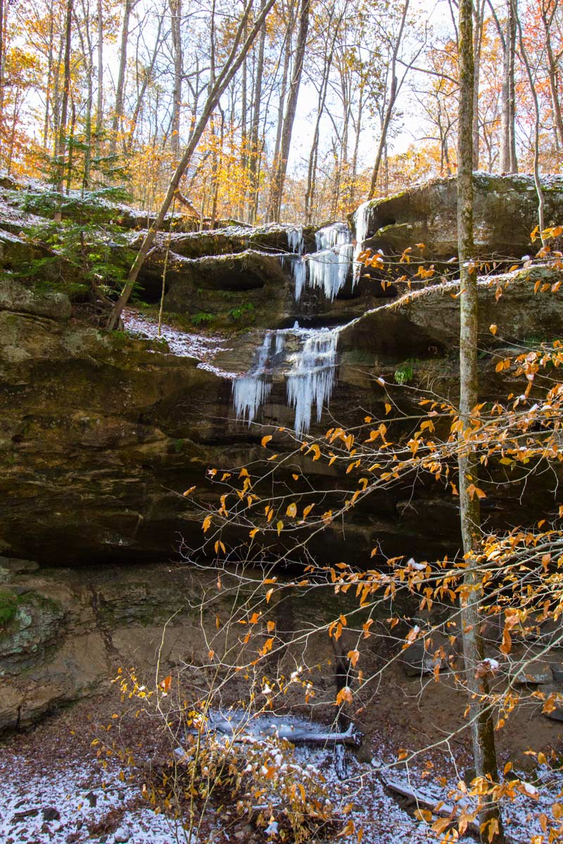 Nature trail leading through Southern Indiana during fall