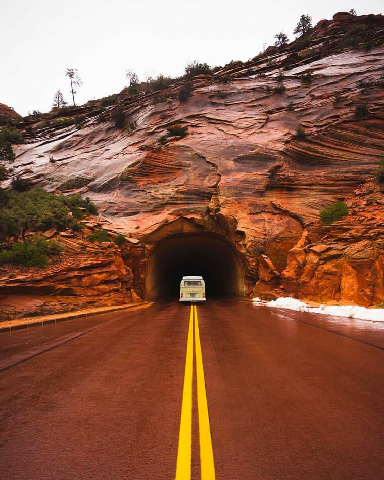 driving in a van though a tunnel