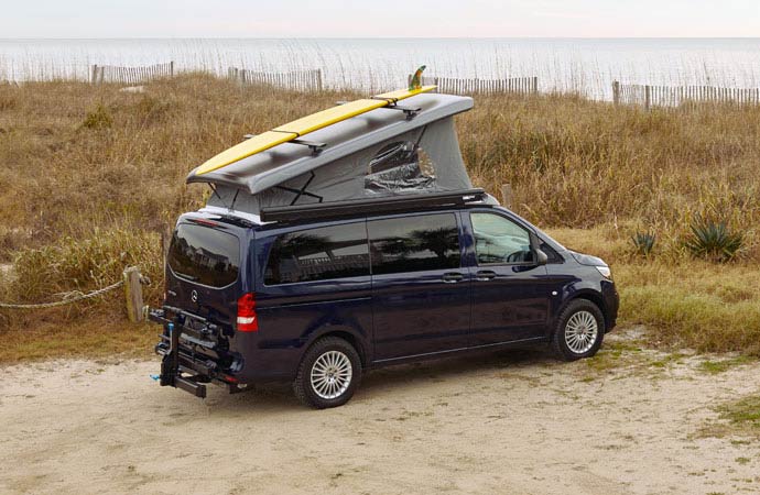 van life in a mercedes metris getaway camper van