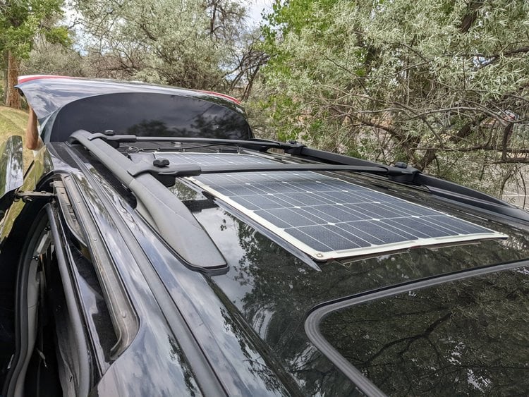 flexible solar panels on the roof of a toyota sienna conversion