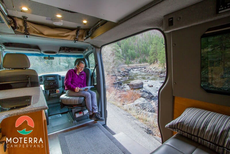 relaxing in a campervan at grand teton national park