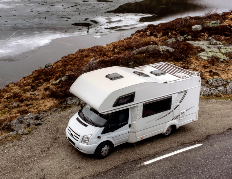 rv motorhome on a rainy day