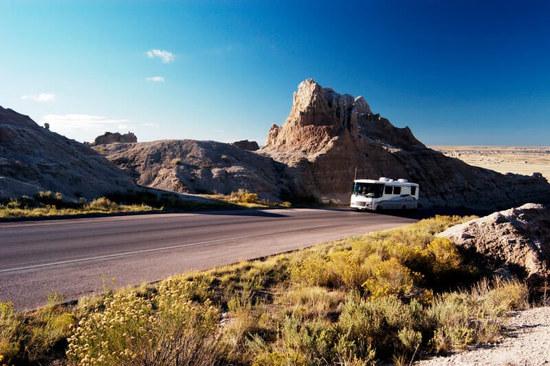 rv driving up a mountain with a tire pressure monitoring system installed