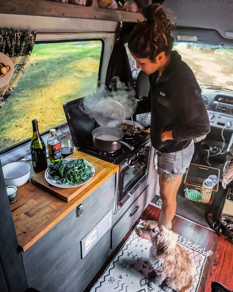 making food in a camper van conversion build kitchen