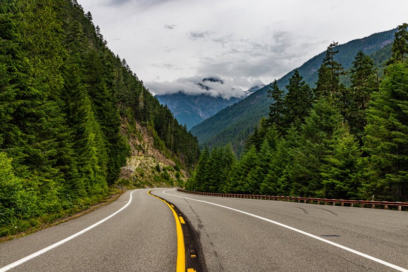 driving along the north cascades scenic highway