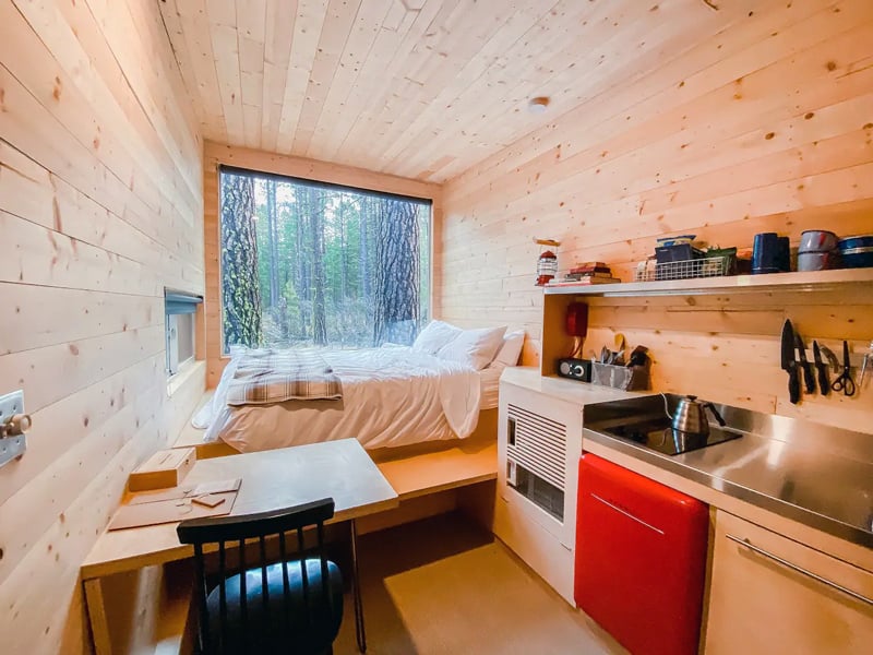 pine wood interior in a texas tiny house