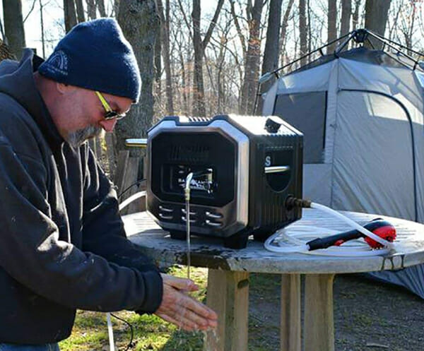 tankless portable water heater in a DIY campervan conversion