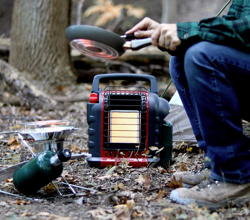 portable propane heater at a campground