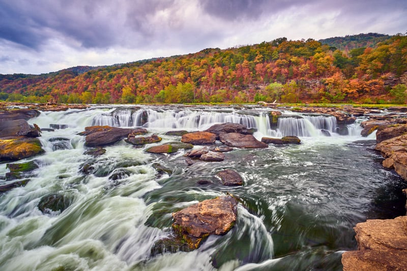 sandstone falls rapids in the new river gorge national park