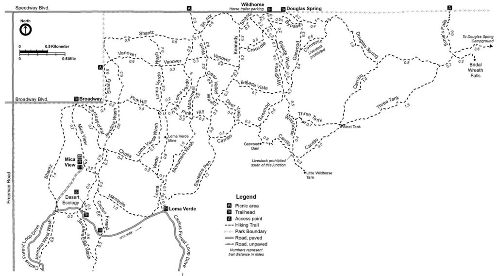 rincon mountain district hiking trail map in saguaro national park east