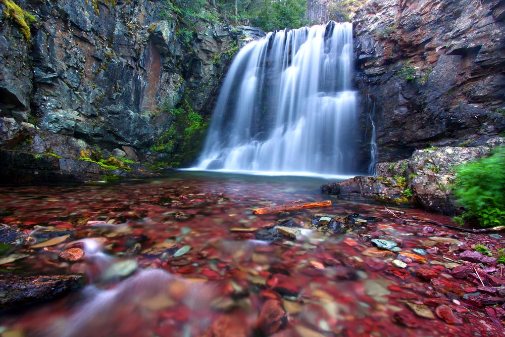 rockwell waterfall in glacier national park