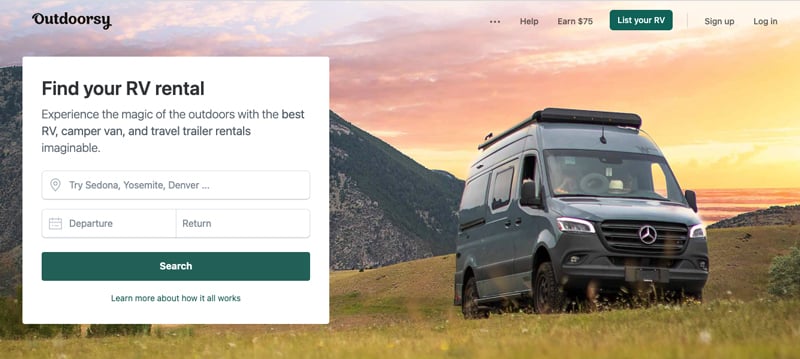 outdoorsy rv and camper van rental company