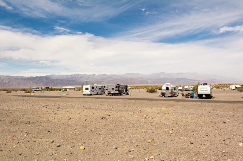 photo of rv and travel trailer camping at the furnace creek campground in death valley national park