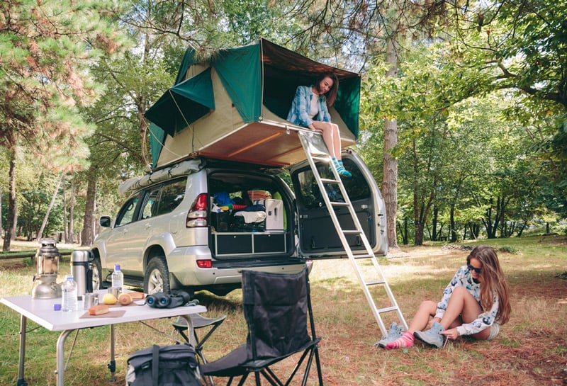 camping with a retractable rv telescoping ladder