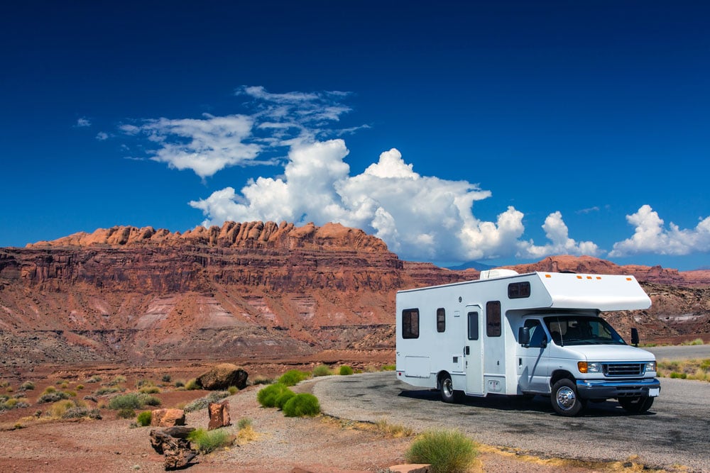 class c rv camped in the desert