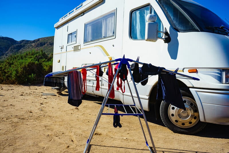 drying clothes next to an rv after using a portable washing machine