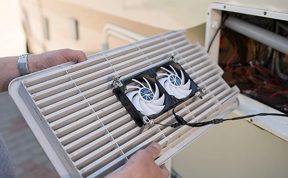 rv refrigerator fan installation in a travel trailer