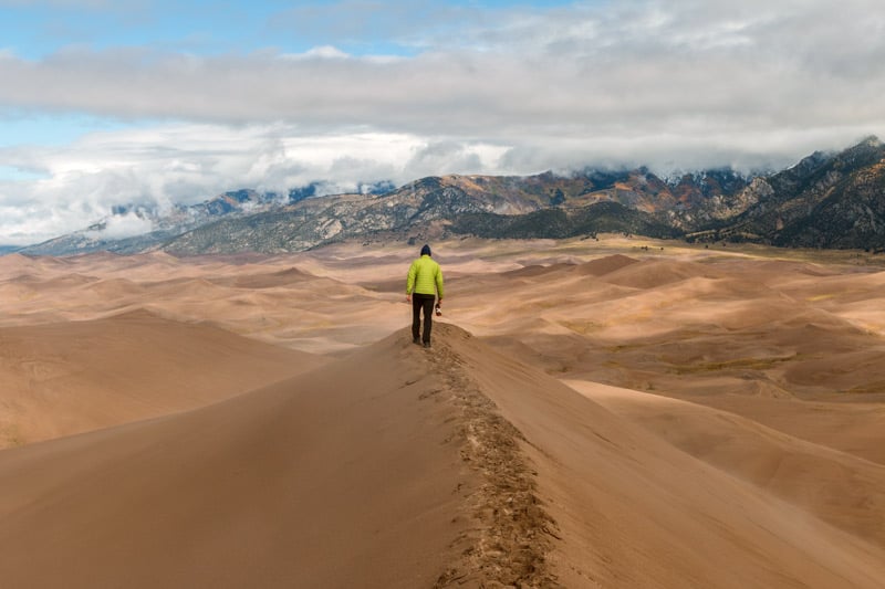 walking up star dune in great sand dunes national park colorado