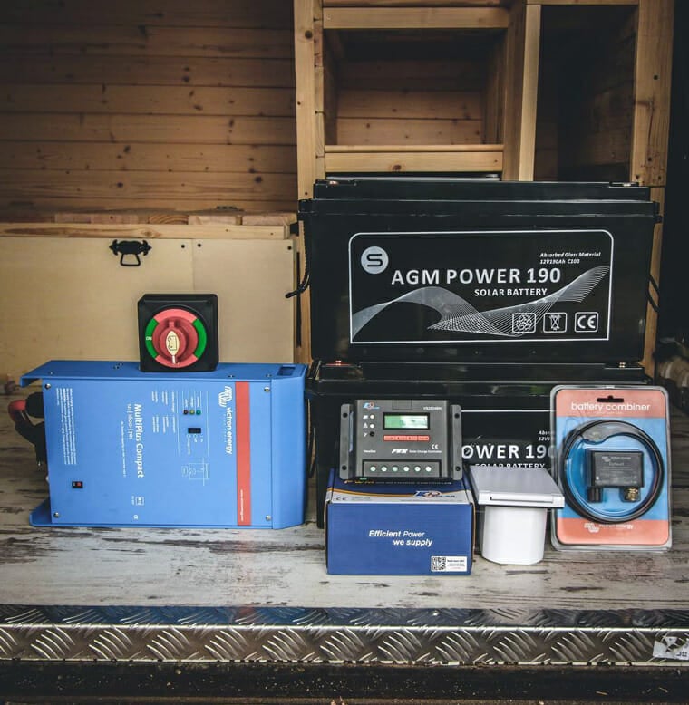 Solar panel and battery installation in a diy camper van conversion