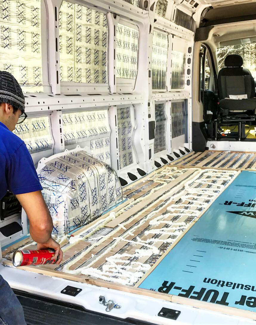 Apply soundproofing materials to your campervan conversion, sprinter van, promaster or transit! The sound deadener is easy to add to any layout and will make the long road trip adventures more comfortable and quieter. This is a great solution for any #vanlife build!