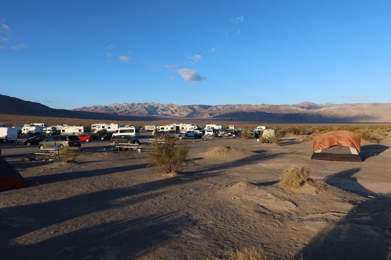 rv campers and tents at the stovepipe wells campground in death valley national park