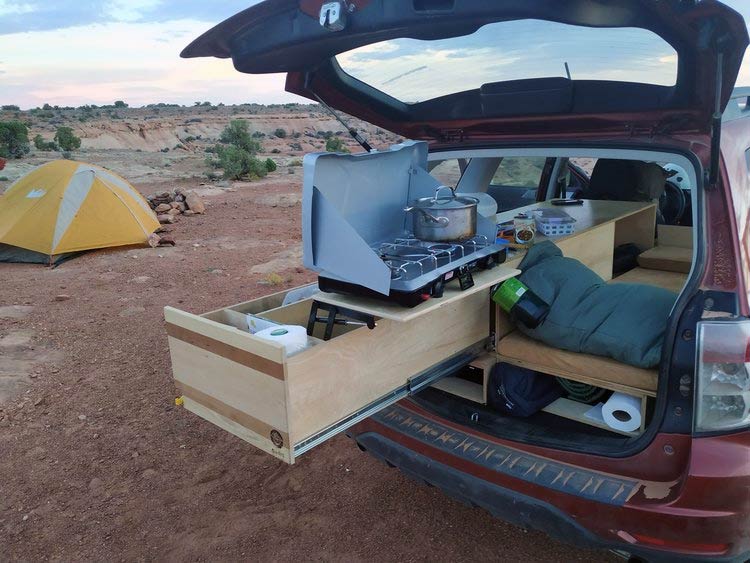 van life car camping in a Subaru Forester conversion by <a href="https://oasiscampervans.com/subaru-forester">Oasis Campervans</a>