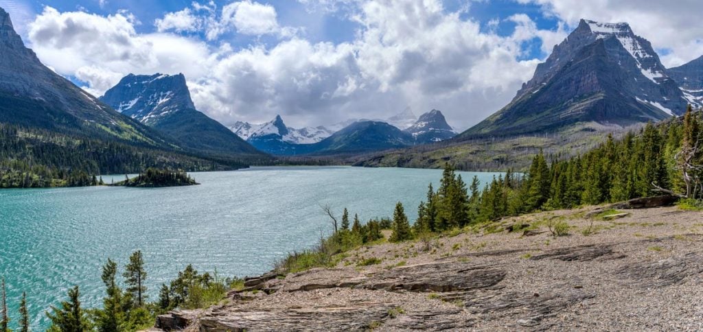 view of st mary lake from the sun point nature trail in glacier national park